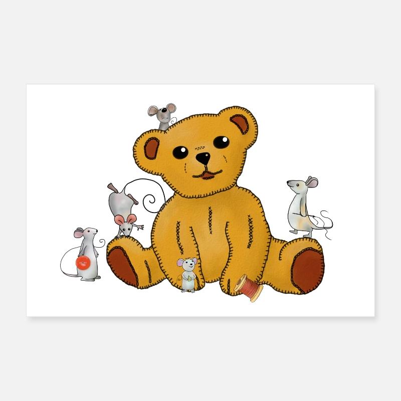 Mäuse nähen Teddy Poster 30x20 cm
