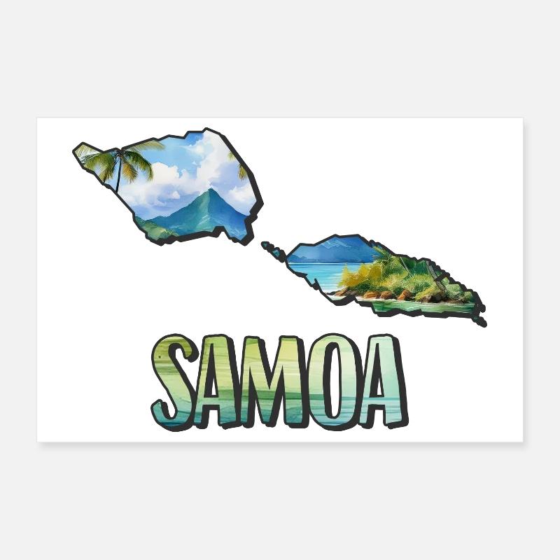 Aquarell Landkarte Samoa Poster 30x20 cm