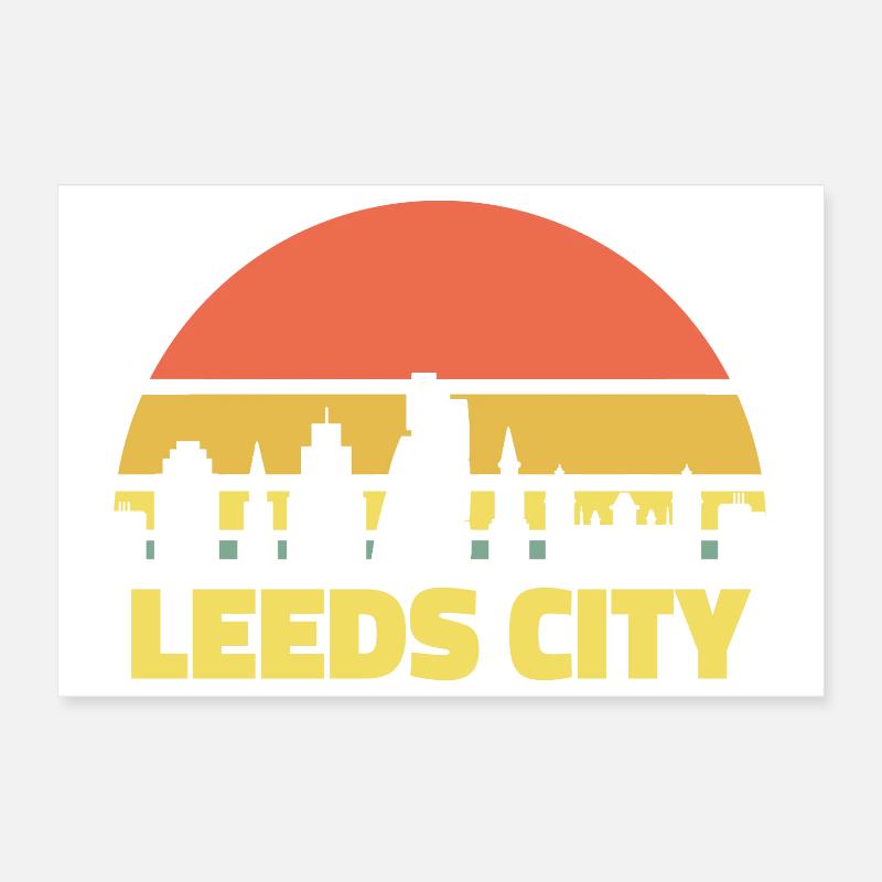 Leeds City Skyline Retro Sunset Silhouette Poster 12" x 8" (30x20 cm)