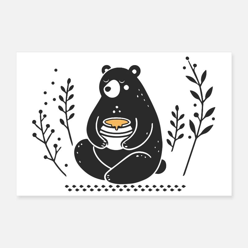 Ours brun avec pot de miel – Illustration affectueuse Poster 30 x 20 cm