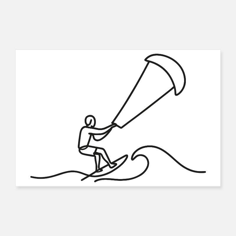 Kitesurfer Sketch – Minimalist Wave Motif Poster 12" x 8" (30x20 cm)