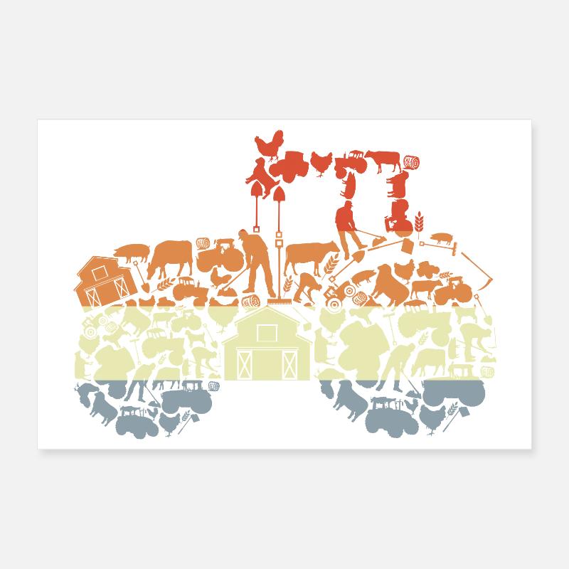 Retro Traktor Silhouette Poster 30x20 cm
