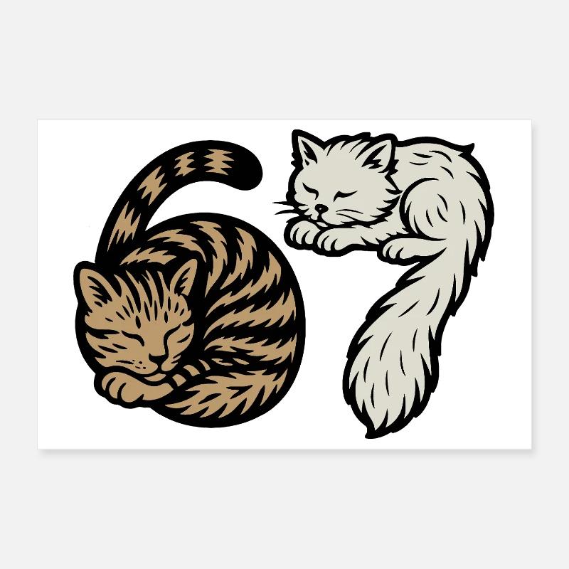 Sleeping 'Six Seven' cats Poster 12" x 8" (30x20 cm)