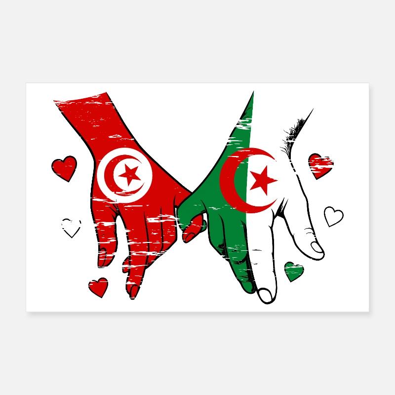 Tunisie-Algérie Drapeau main dans la main Poster 30 x 20 cm