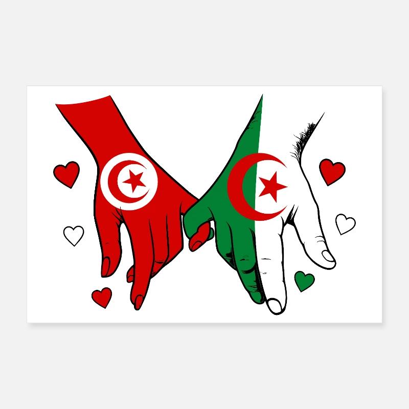 Tunisie-Algérie Drapeau main dans la main Poster 30 x 20 cm