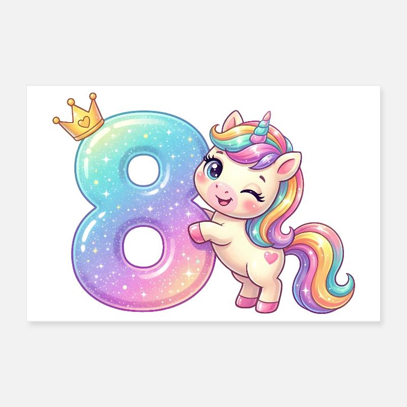 Ich bin 8 Kawaii Einhorn Mädchen Geburtstag Poster 30x20 cm