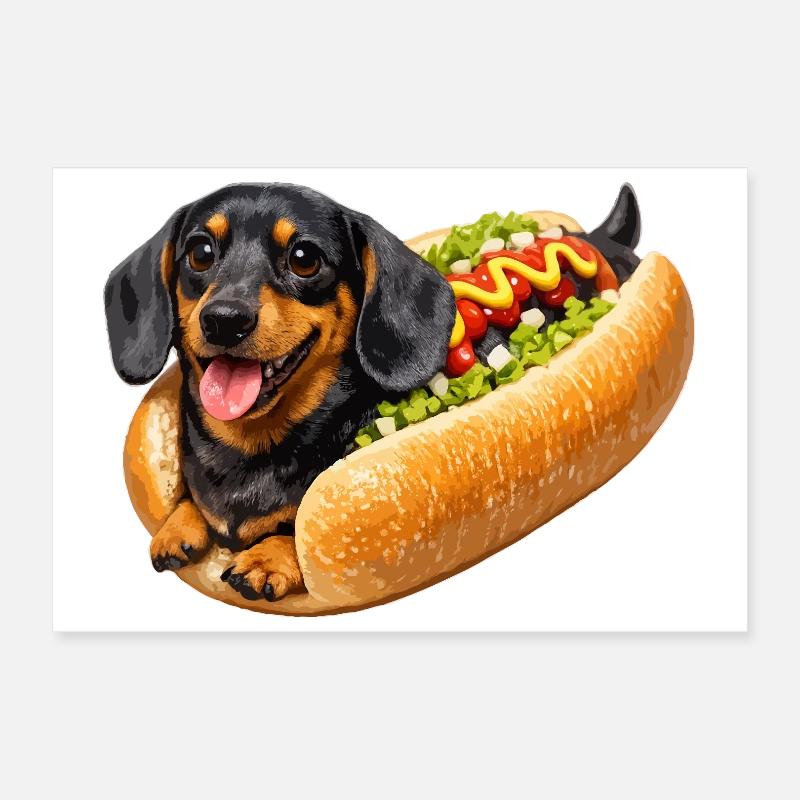 Teckel en hot-dog Poster 30 x 20 cm