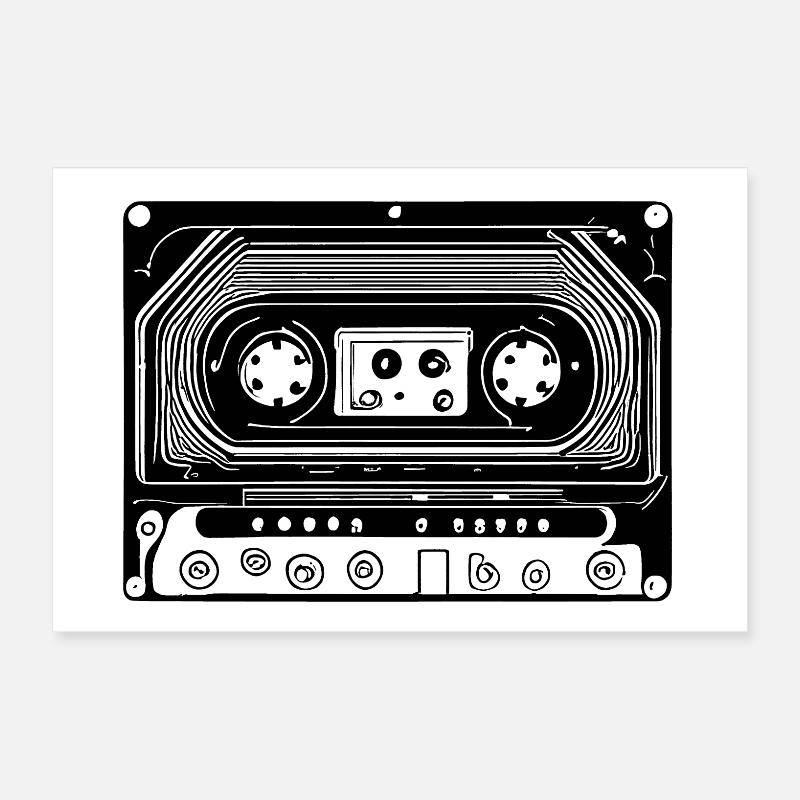 Retro Design Audio Cassette Black Poster 12" x 8" (30x20 cm)