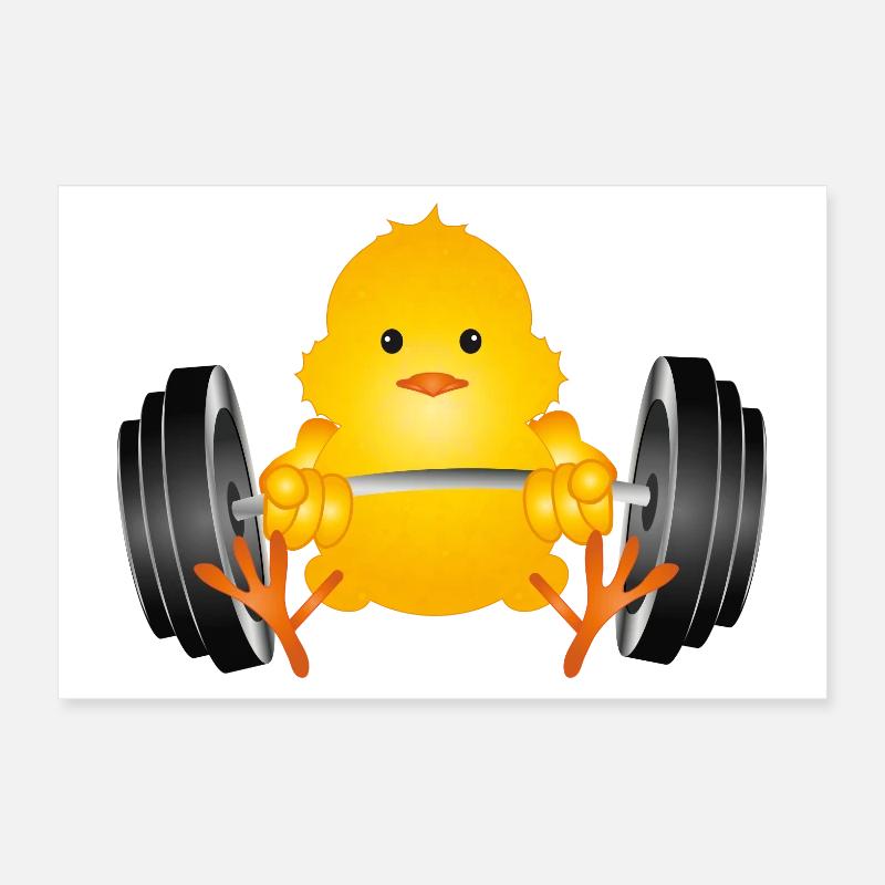 Bodybuilder Küken mit Hantel beim Training Poster 30x20 cm