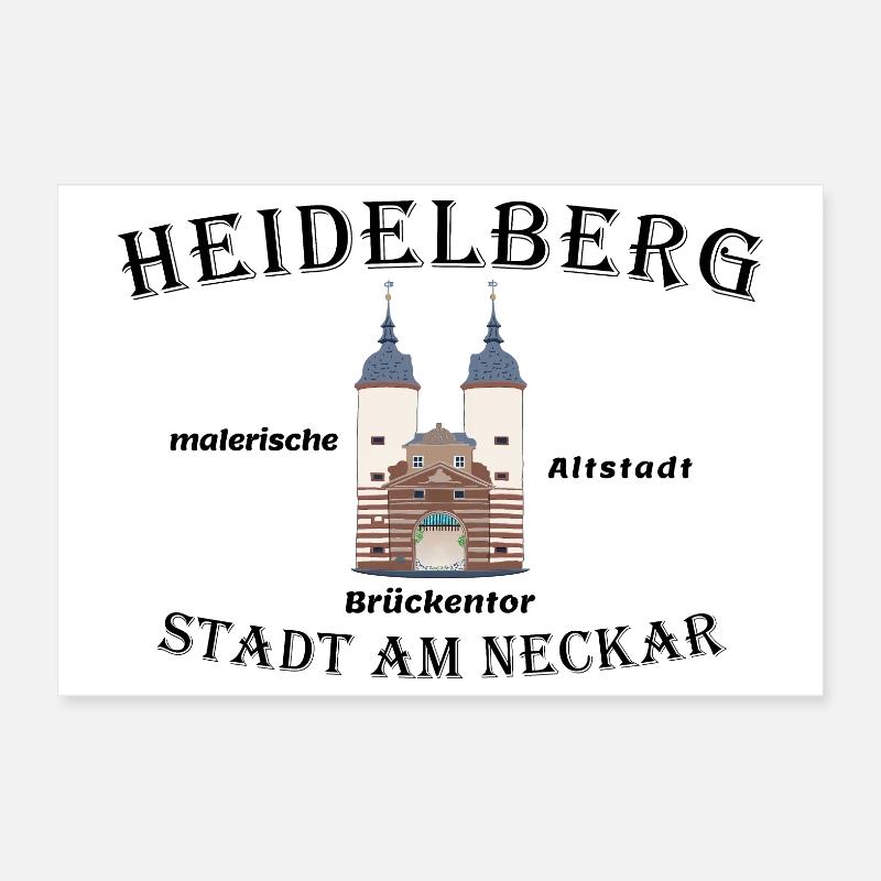 Heidelberg Bridge Gate, drawing, Germany Poster 12" x 8" (30x20 cm)