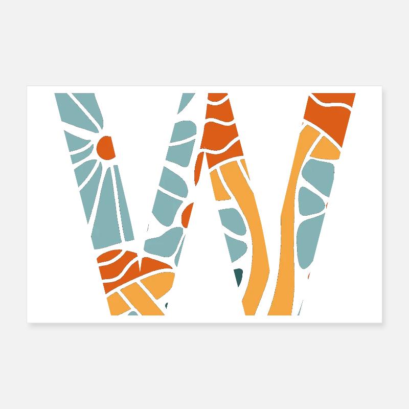 Buchstabe w groovy Blumen Geschenkidee Poster 30x20 cm