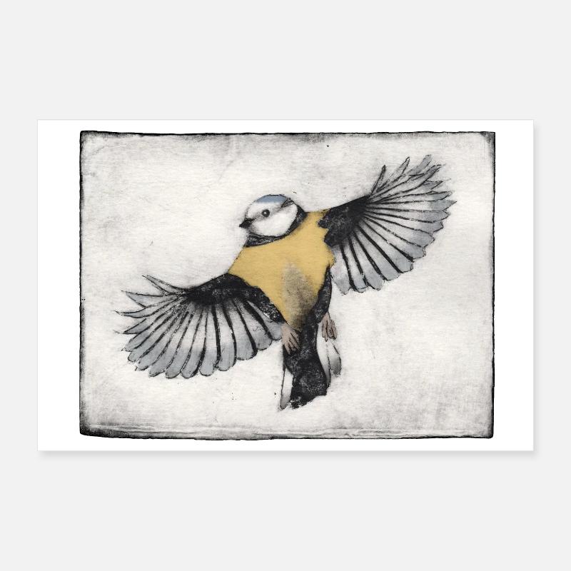 Oiseau en vol - Gravé à la main imprimable Poster 30 x 20 cm