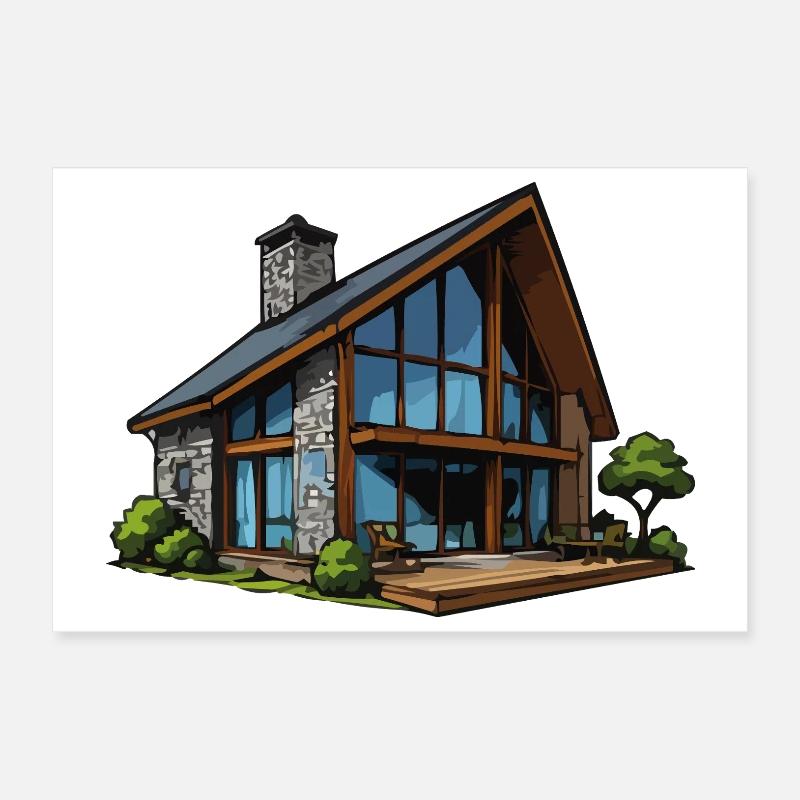 Chalet en bois à façade vitrée Poster 30 x 20 cm