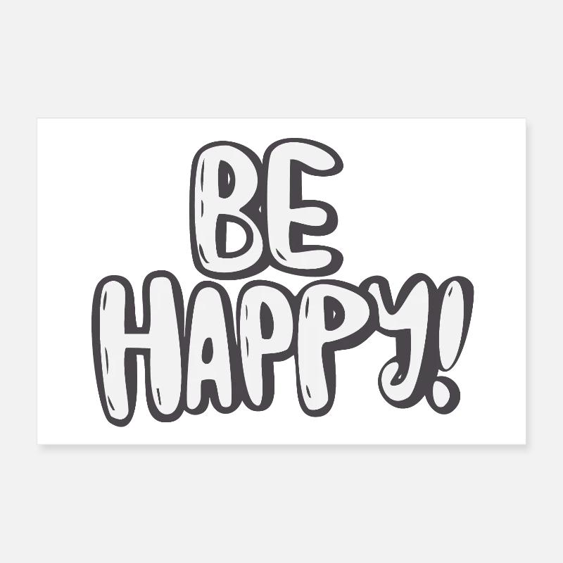 Be Happy Typography Motif Poster 12" x 8" (30x20 cm)