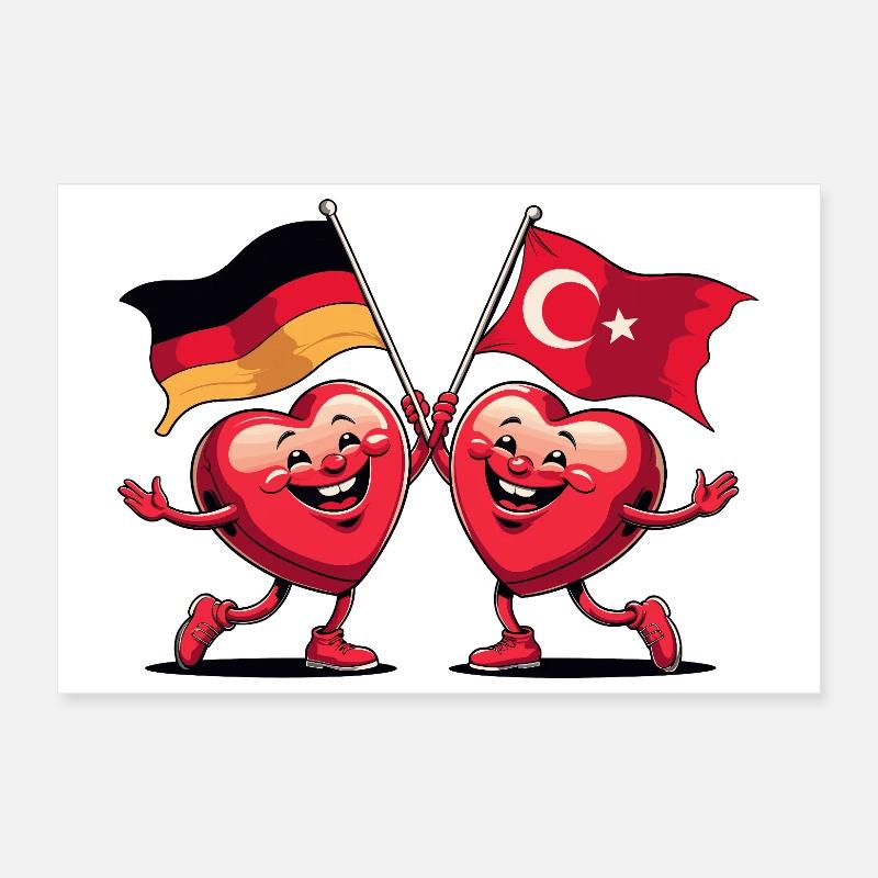 Germany and Turkey hearts Poster 12" x 8" (30x20 cm)