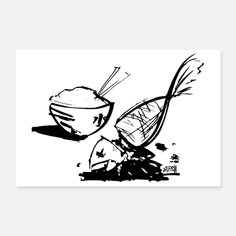 Poisson et riz Poster 30 x 20 cm