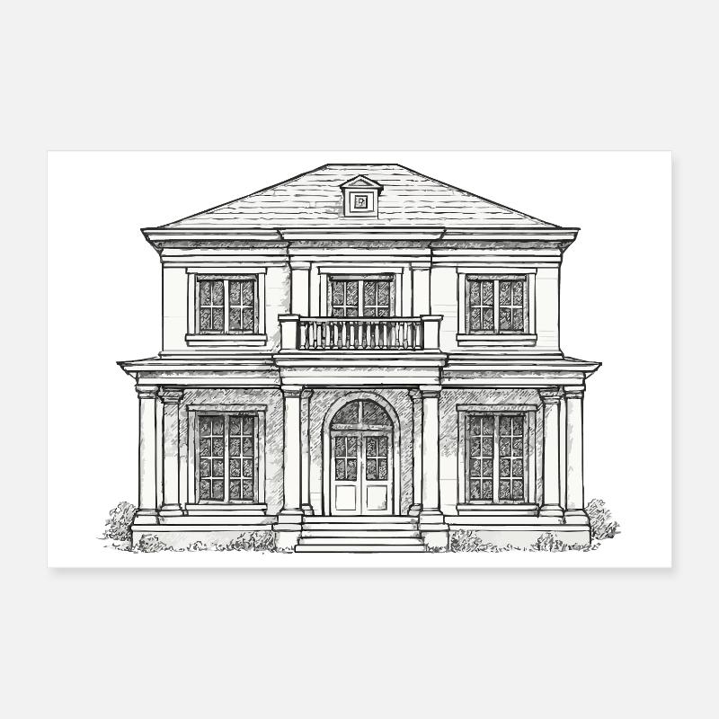 Façade de la villa dessinant un style vintage Poster 30 x 20 cm