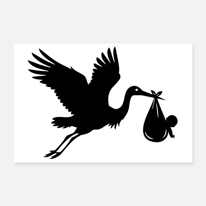 Stork with Baby – Stork Motif Poster 12" x 8" (30x20 cm)