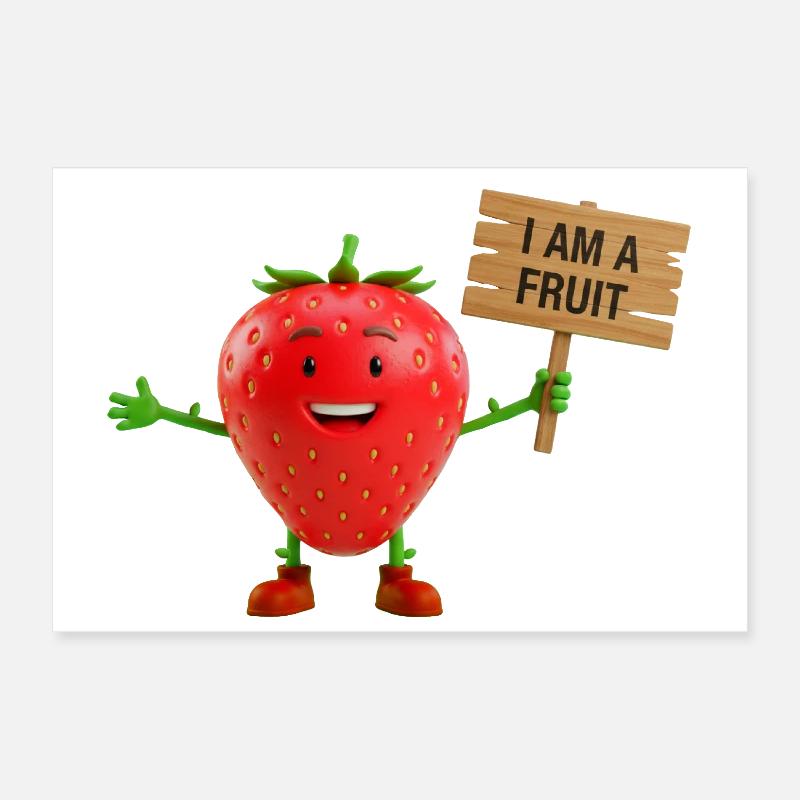Erdbeere mit einem Schild Poster 30x20 cm