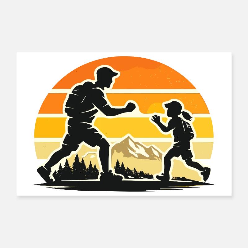 Aventure de marche au coucher de soleil Papa Enfant Poster 30 x 20 cm