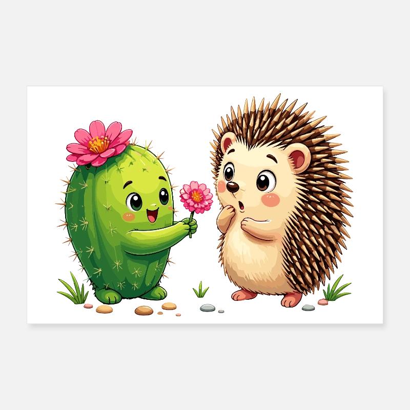 Ami Cactus & Hérisson : L’Amitié de la Fleur Poster 30 x 20 cm