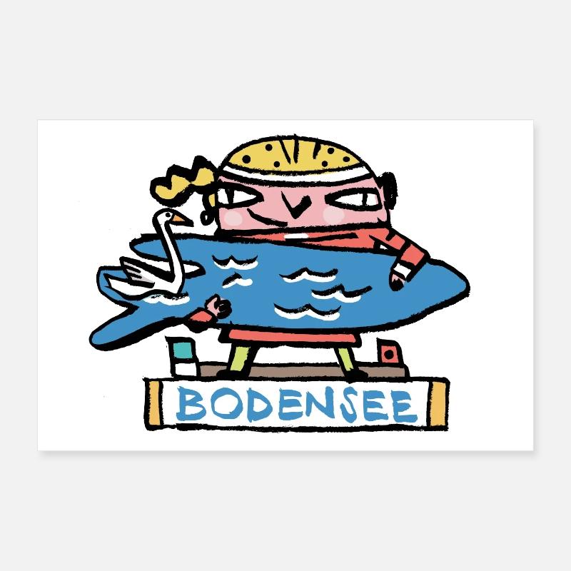 Bodensee Surfer Cartoon Poster 30x20 cm