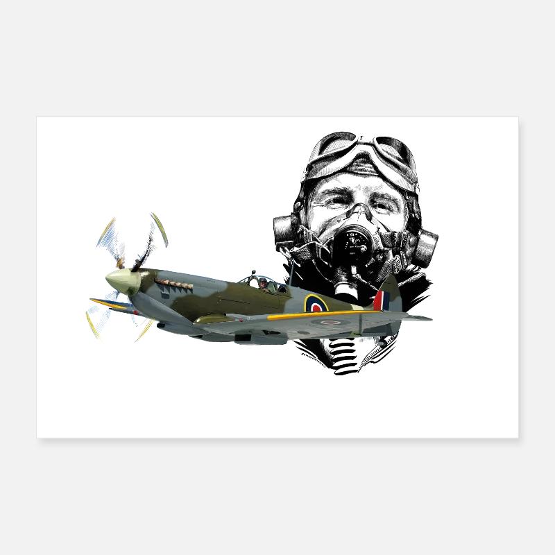 Pilot spitfire Poster 30 x 20 cm
