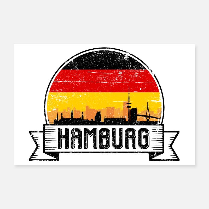 Hamburg Skyline Flag Gradient Poster 12" x 8" (30x20 cm)