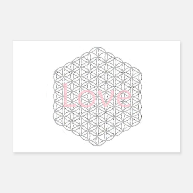 Blume des Lebens - 5. Dimension - silber - love Poster 30x20 cm