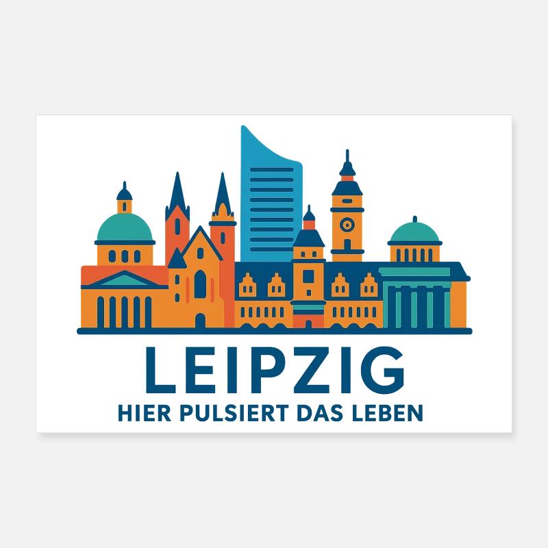 Leipzig Skyline Pulsating Silhouette Poster 12" x 8" (30x20 cm)