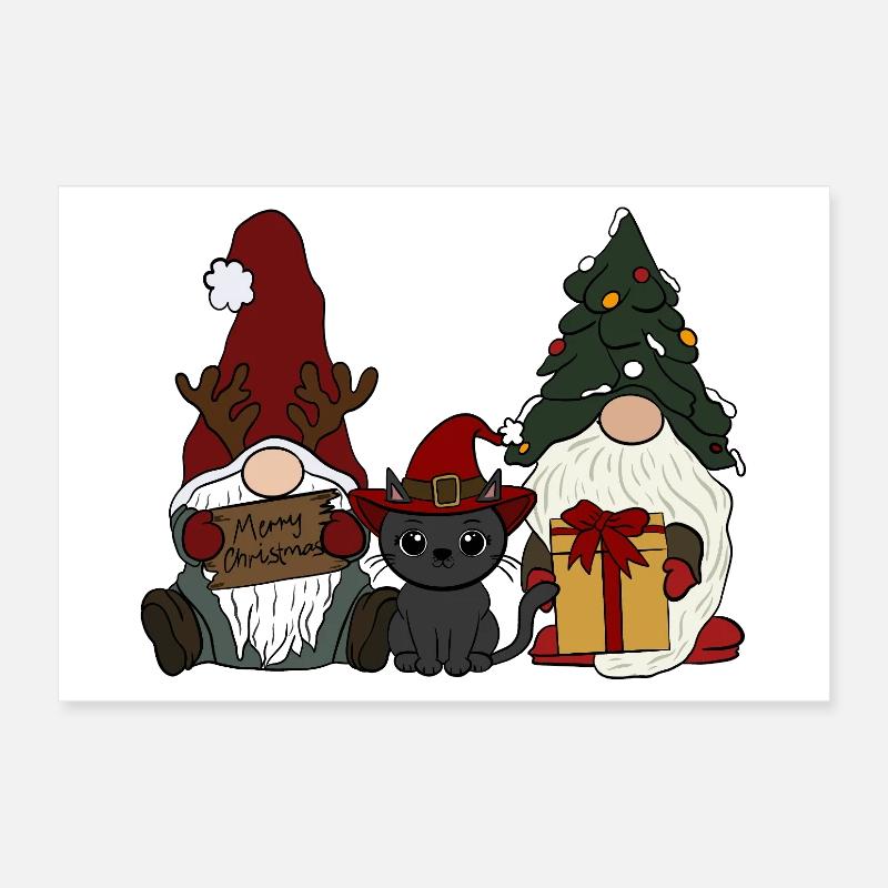 Gnome with cat Poster 12" x 8" (30x20 cm)