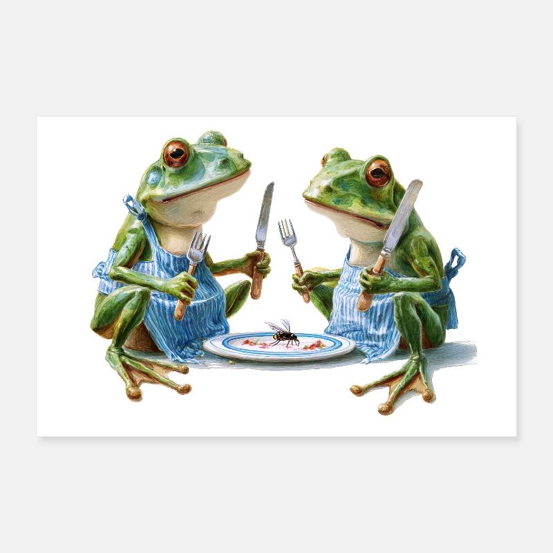 Zwei Froschköche beim Abendessen Poster 30x20 cm