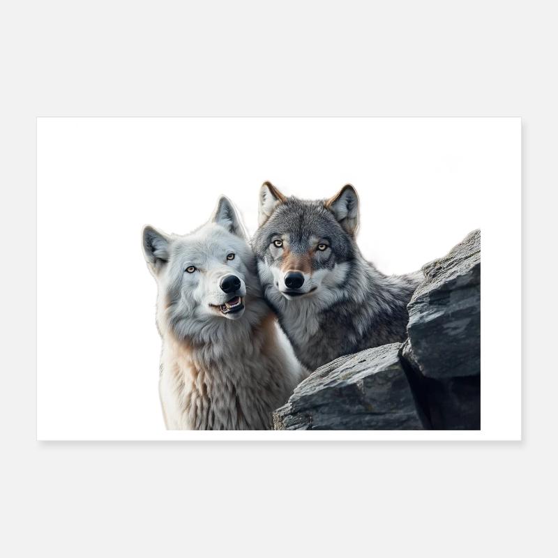 Wolves Duo on Rock Poster 12" x 8" (30x20 cm)