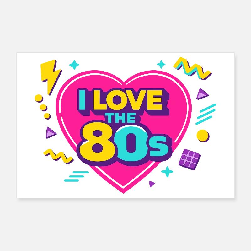 80er Retro Herz Neon Design Poster 30x20 cm