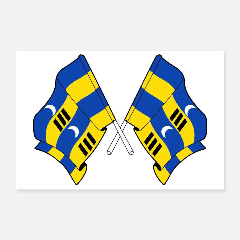 Drapeaux croisés de l’Ameland – Fierté insulaire Poster 30 x 20 cm