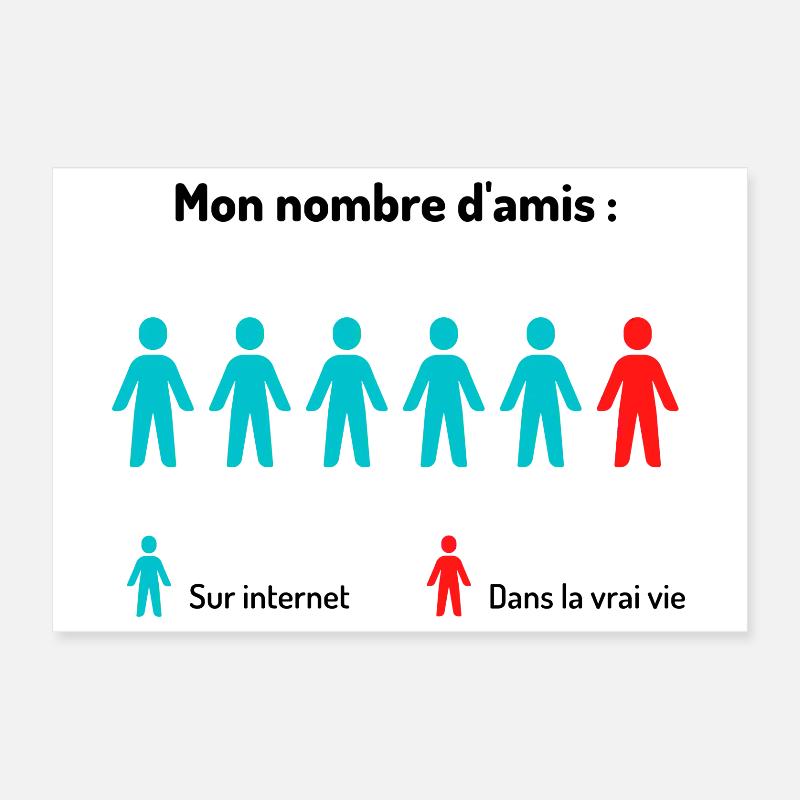 Cadeau humour: Amis Internet VS Amis réels Poster 30 x 20 cm