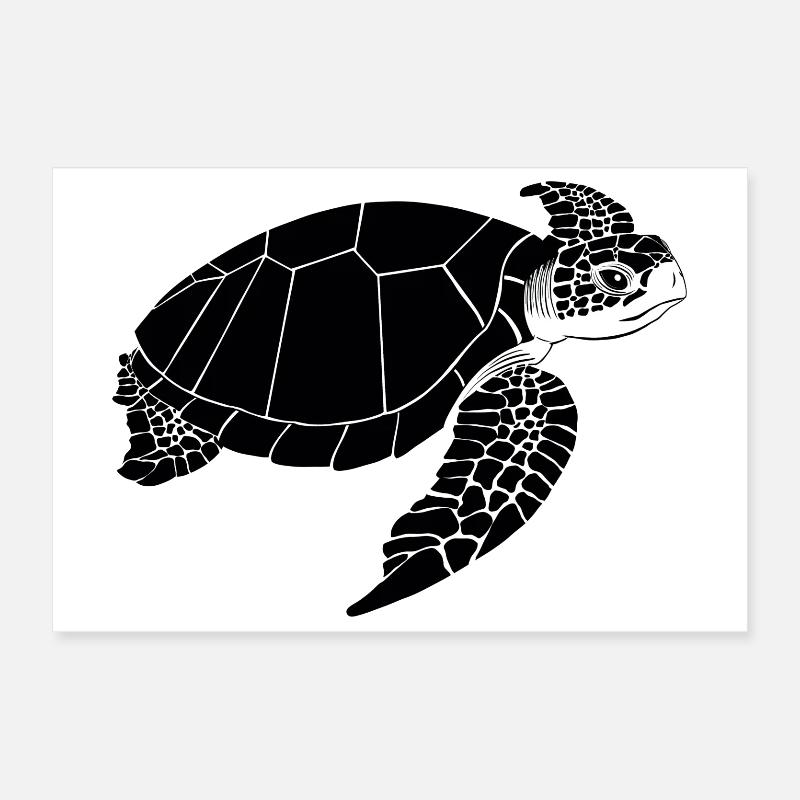 Tortue Noir & Blanc Poster 30 x 20 cm