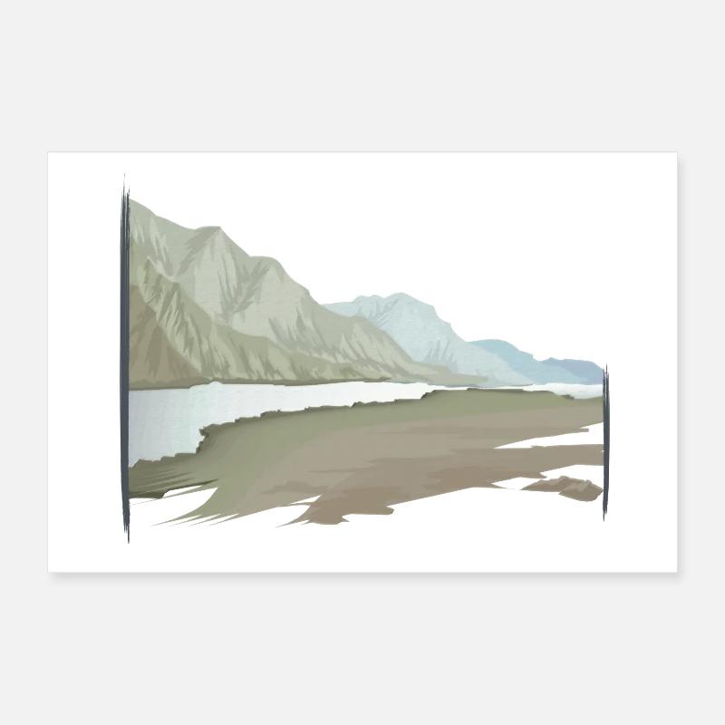 River landscape painted pastel with brush frame Poster 12" x 8" (30x20 cm)