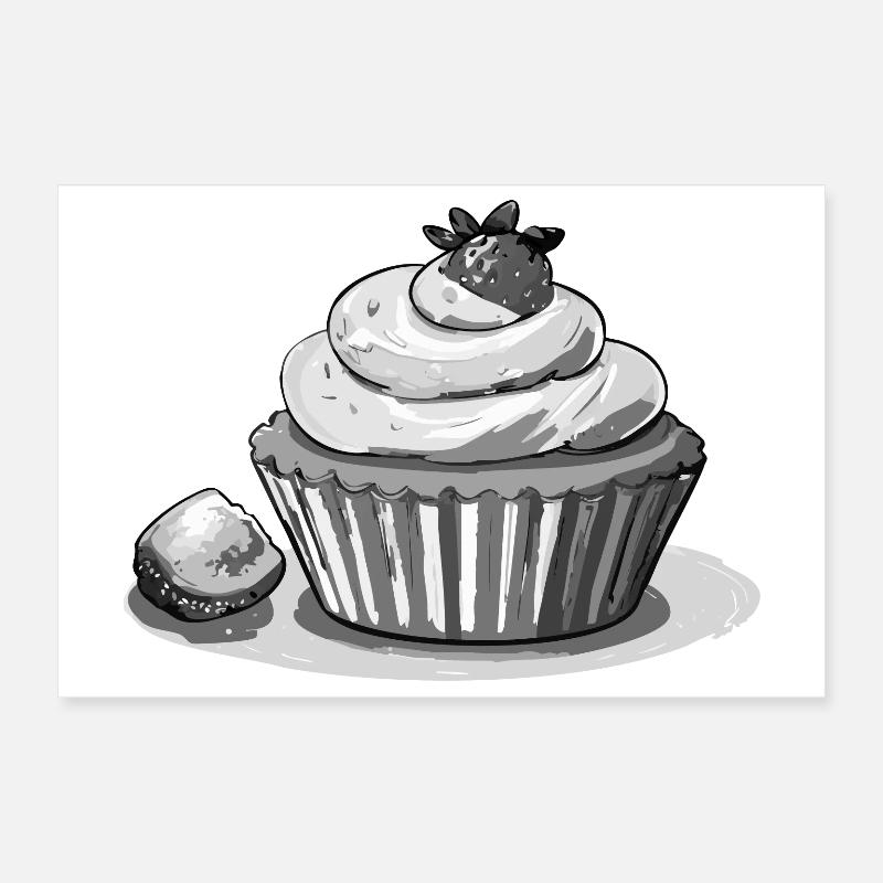 Cupcake Fraise Poster 30 x 20 cm