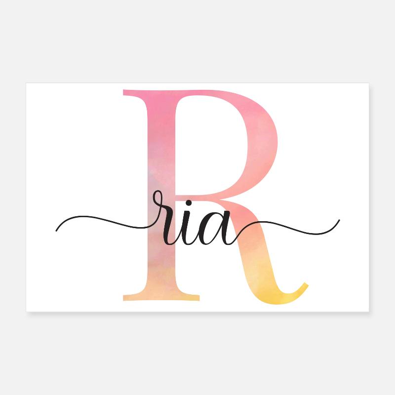 L | Monogramme | Nom | Ria |Aquarelle Poster 30 x 20 cm