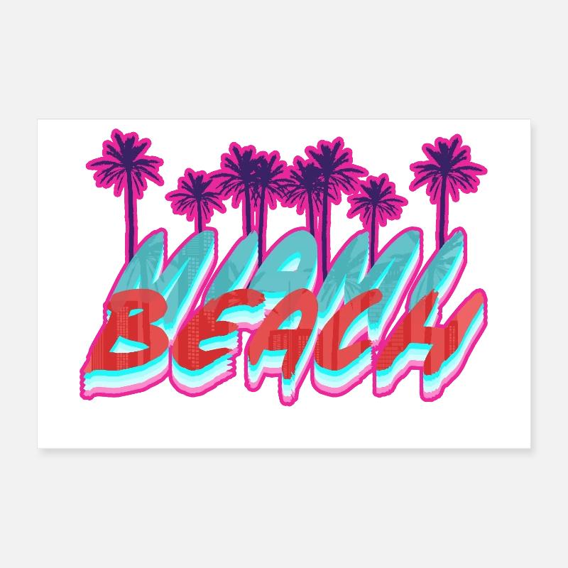 Beach Florida Neon Palms Poster 30x20 cm
