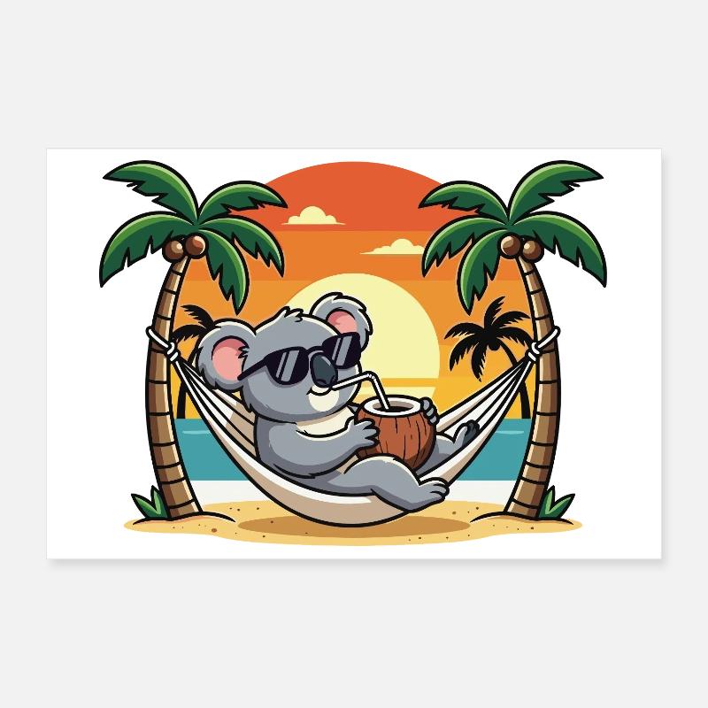 Vacances d’été drôles de koala sur hamac de plage Poster 30 x 20 cm
