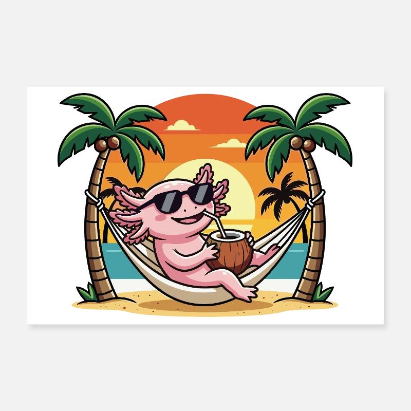 Drôle d’axolotl sur le hamac de plage pendant les vacances d’été Poster 30 x 20 cm