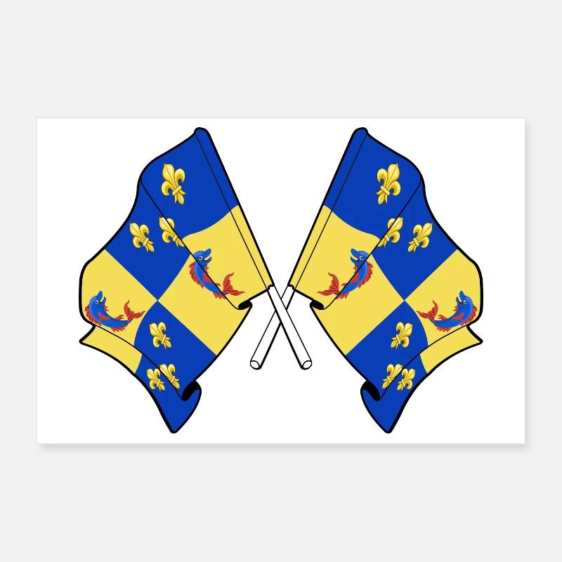 Drapeaux du Dauphiné croisés Poster 30 x 20 cm