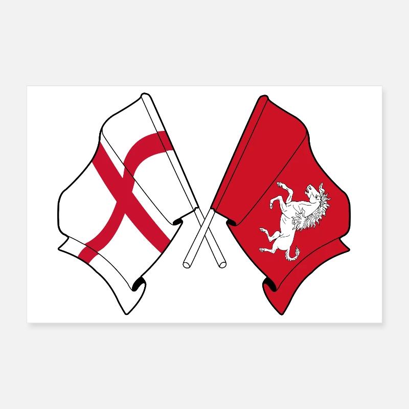Kent traversé avec drapeau anglais Poster 30 x 20 cm