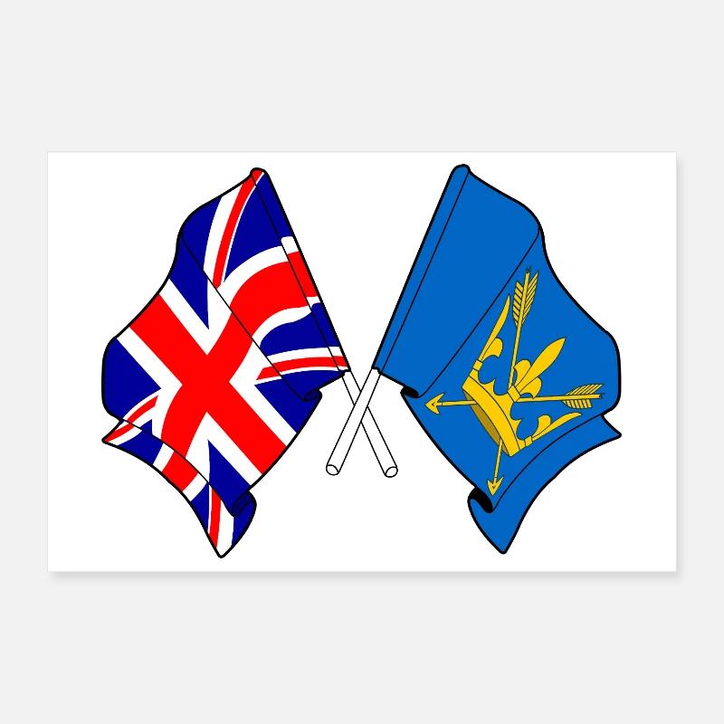 Suffolk & Great Britain Crossed Flags Poster 12" x 8" (30x20 cm)