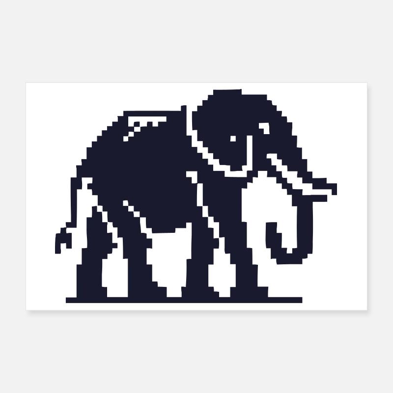 Elefant Pixelkunst Dunkelblau Poster 30x20 cm