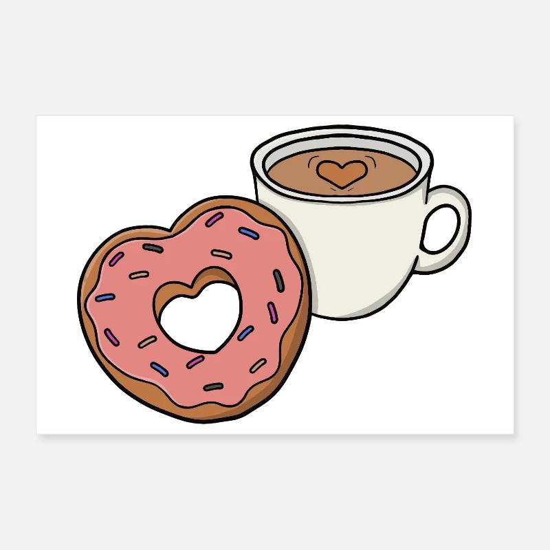 Perfekte Kombination Kaffeetasse und Herzdonut Poster 30x20 cm