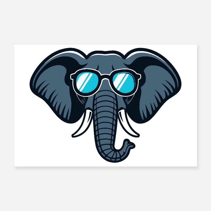 Elephant Retro Glasses Poster 12" x 8" (30x20 cm)