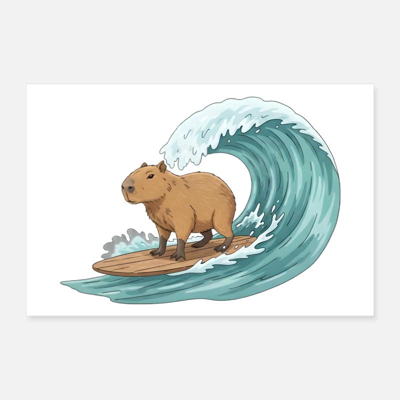 Capybara sur une planche de surf Poster 30 x 20 cm